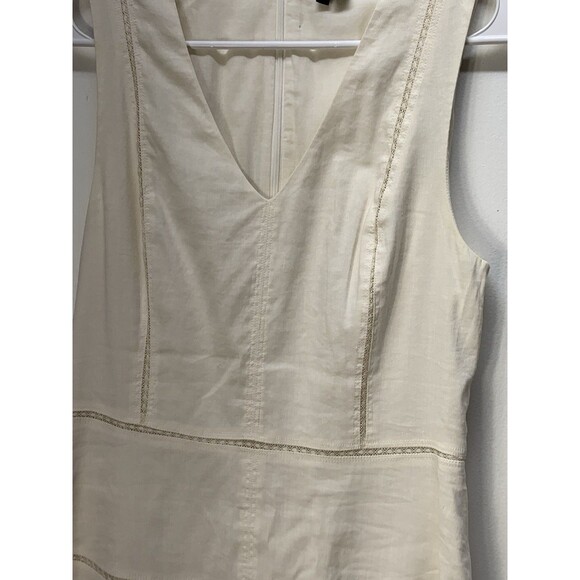 Theory  Women’s Off V Neck Flare Mini Dress Cream Linen Bland Sz 6 - Picture 4 of 14